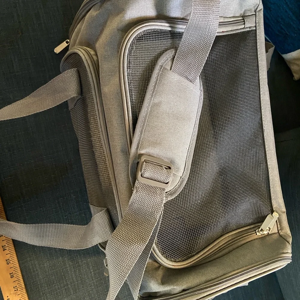 Gray Pet Carrier with Mesh Panels